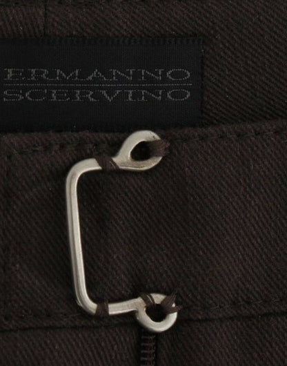 Pantalon habillé en coton marron chic Ermanno Scervino