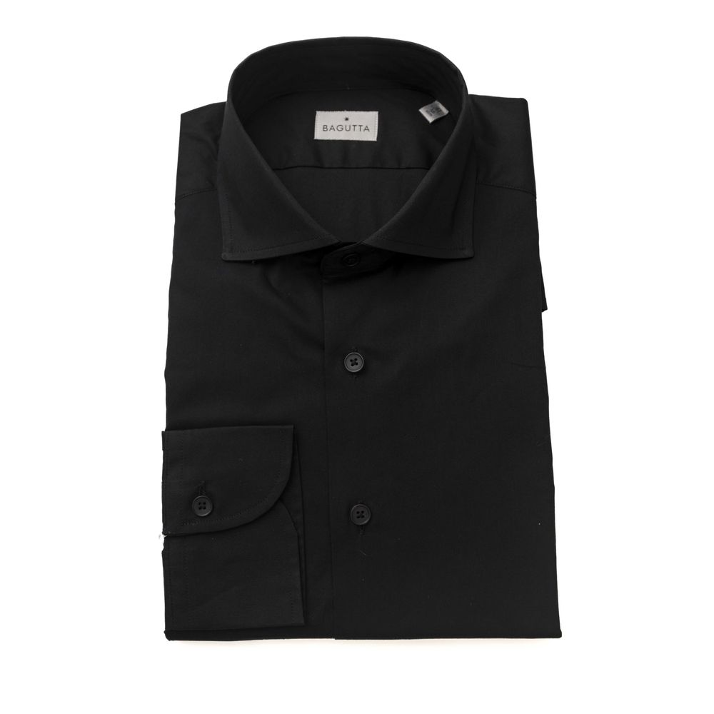 Bagutta Black Cotton Men's Shirt Slim Fit With French Collar by Bagutta