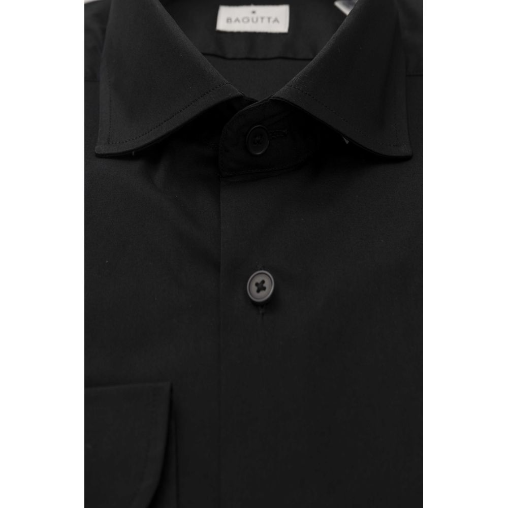 Bagutta Black Cotton Men's Shirt Slim Fit With French Collar by Bagutta