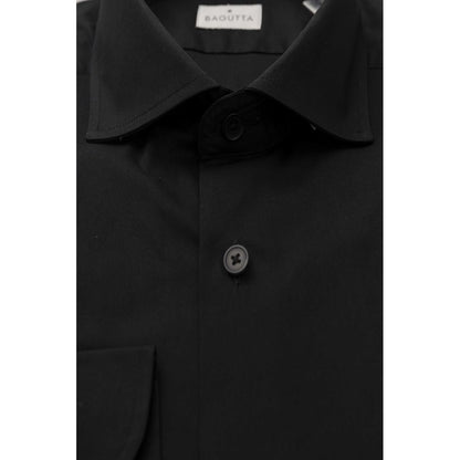 Bagutta Black Cotton Men's Shirt Slim Fit With French Collar by Bagutta