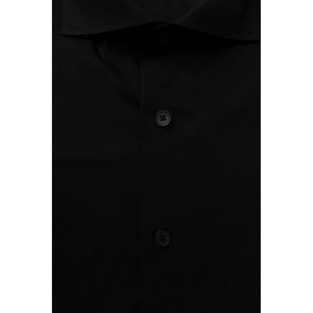 Bagutta Black Cotton Men's Shirt Slim Fit With French Collar by Bagutta