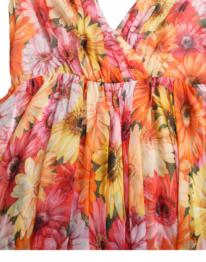 Dolce & Gabbana Multicolor Sunflower Print Silk Midi Dress by Dolce & Gabbana
