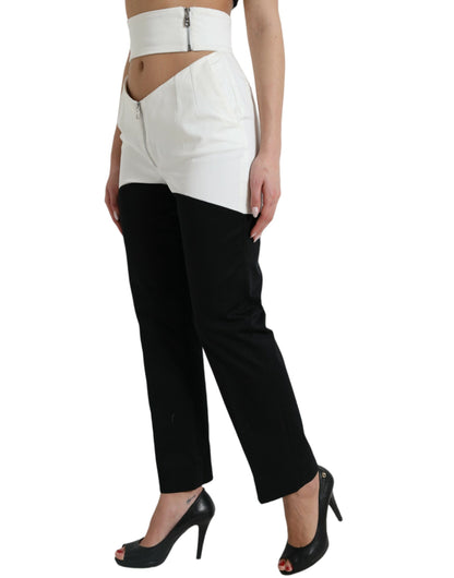 Dolce & Gabbana Black White Cotton Cut Out Waist Tapered Pants by Dolce & Gabbana