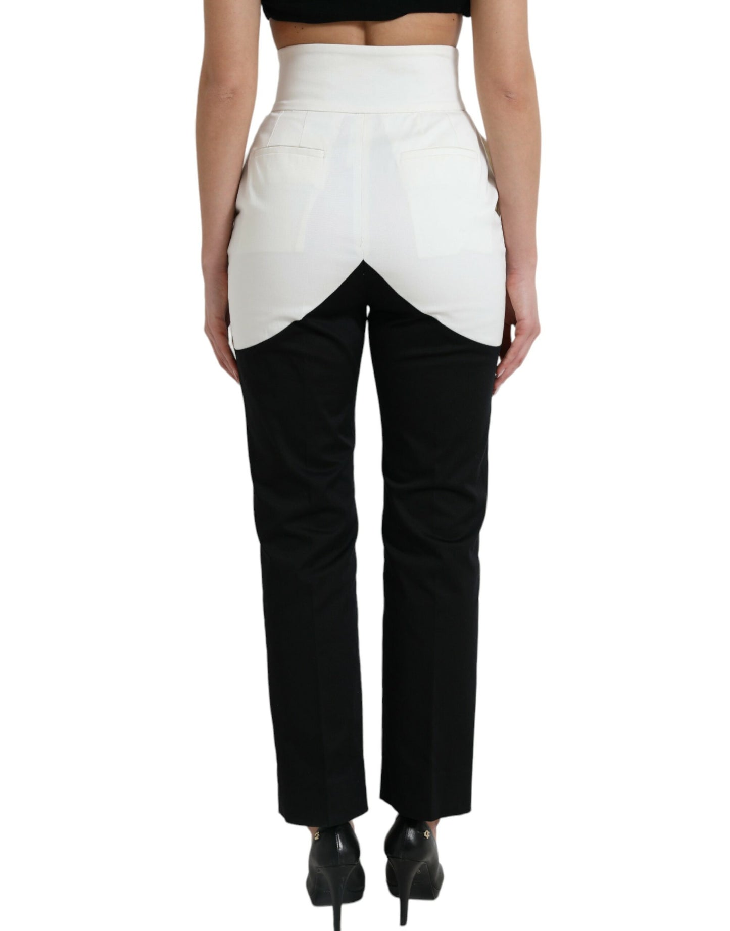 Dolce & Gabbana Black White Cotton Cut Out Waist Tapered Pants by Dolce & Gabbana