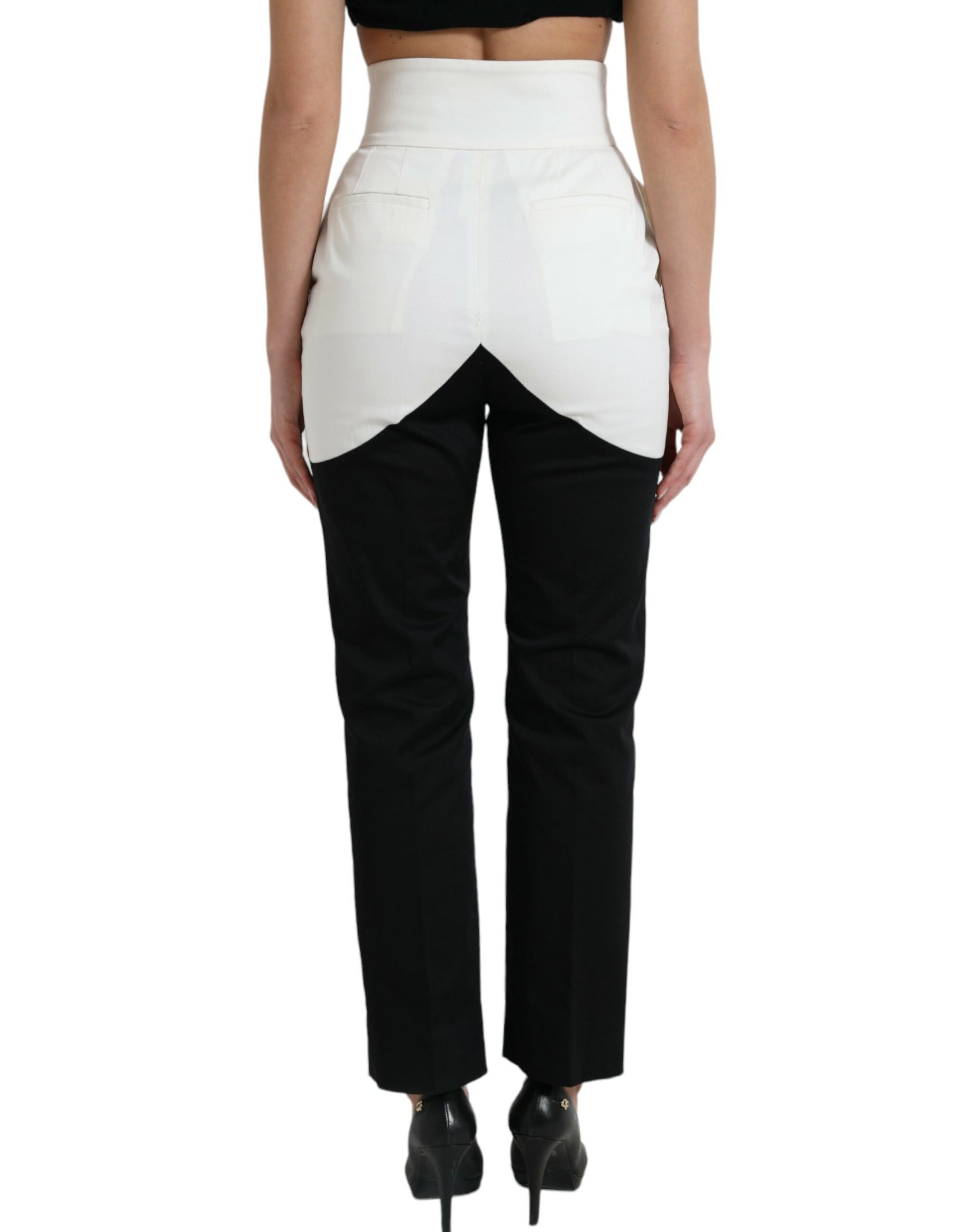 Dolce & Gabbana Black White Cotton Cut Out Waist Tapered Pants by Dolce & Gabbana