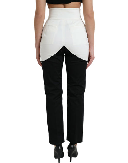 Dolce & Gabbana Black White Cotton Cut Out Waist Tapered Pants by Dolce & Gabbana