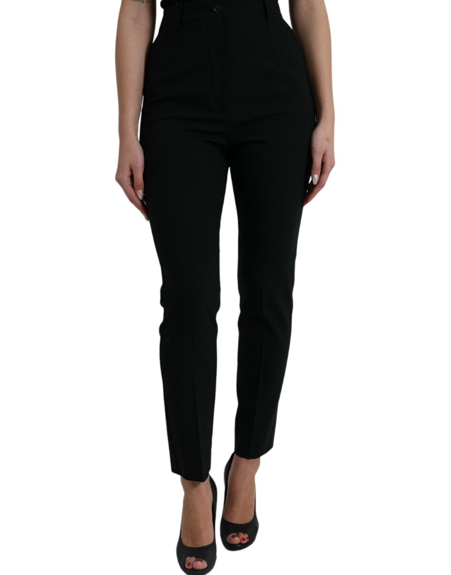 Dolce & Gabbana Black Wool High Waist Tapered Pants by Dolce & Gabbana