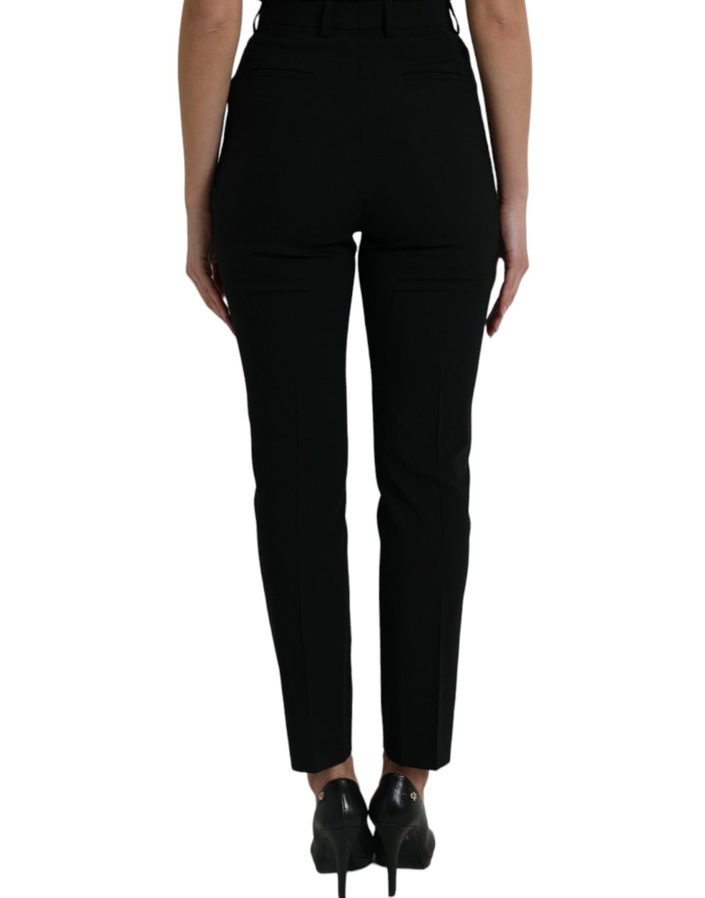 Dolce & Gabbana Black Wool High Waist Tapered Pants by Dolce & Gabbana