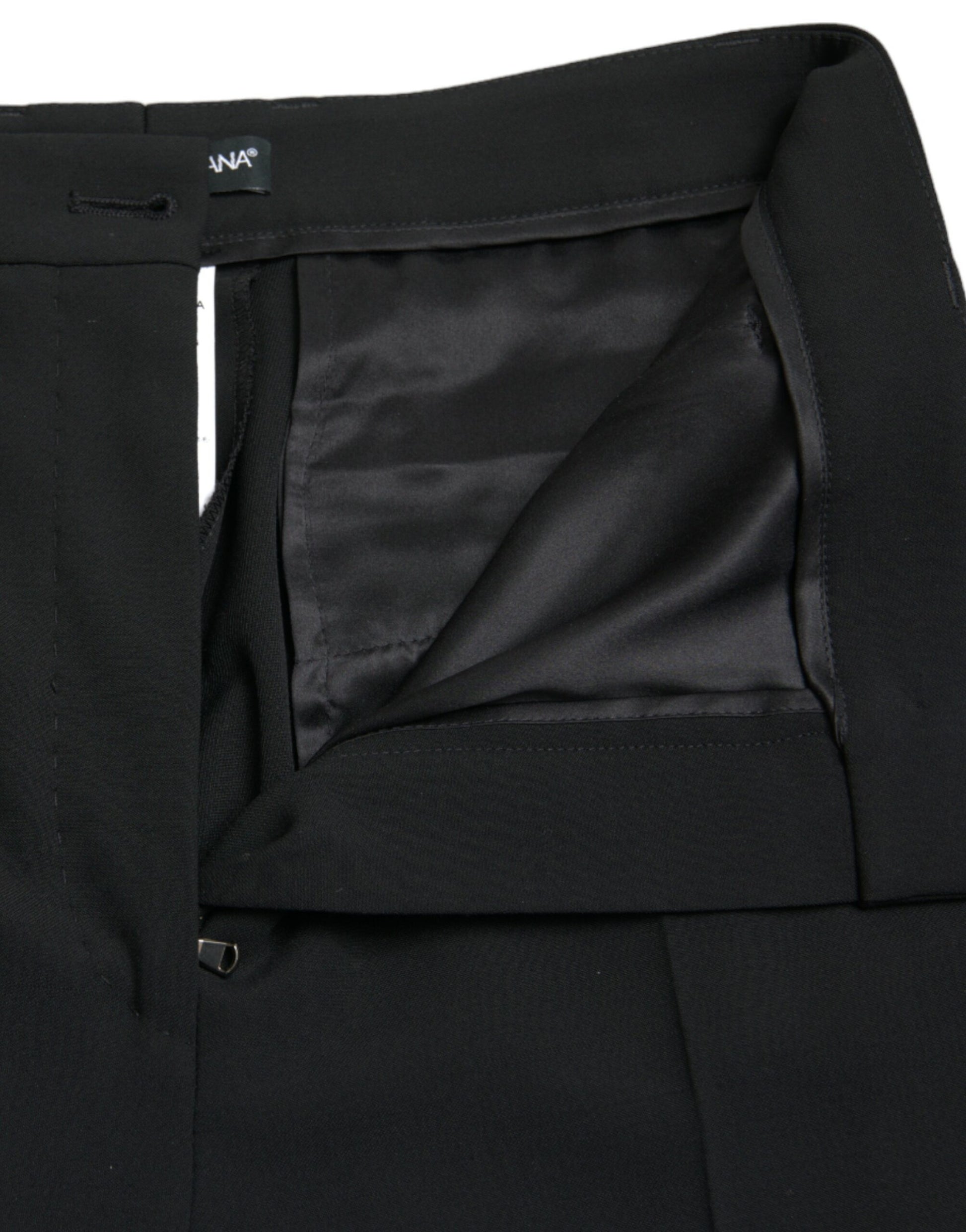 Dolce & Gabbana Black Wool High Waist Tapered Pants by Dolce & Gabbana