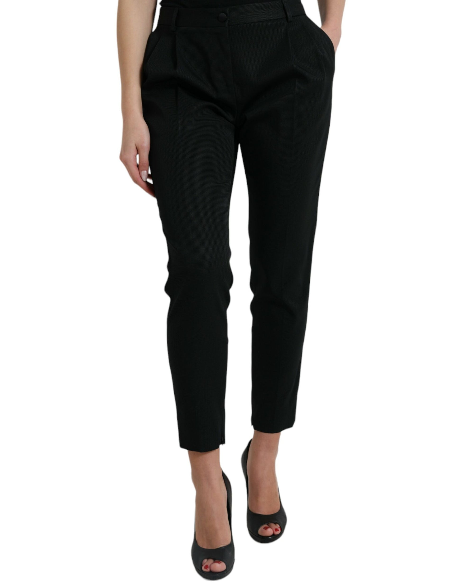 Dolce & Gabbana Black Wool High Waist Cropped Tapered Pants by Dolce & Gabbana