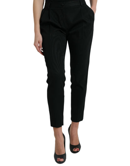 Dolce & Gabbana Black Wool High Waist Cropped Tapered Pants by Dolce & Gabbana