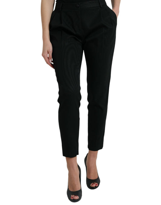 Dolce & Gabbana Black Wool High Waist Cropped Tapered Pants by Dolce & Gabbana