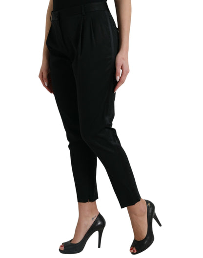 Dolce & Gabbana Black Wool High Waist Cropped Tapered Pants by Dolce & Gabbana