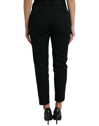 Dolce & Gabbana Black Wool High Waist Cropped Tapered Pants by Dolce & Gabbana