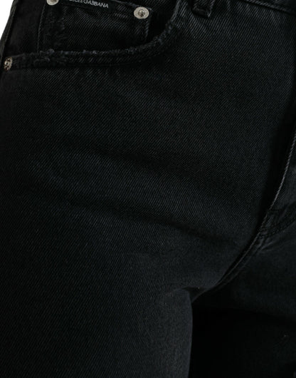 Dolce & Gabbana Black Cotton High Waist Tattered Denim Jeans by Dolce & Gabbana
