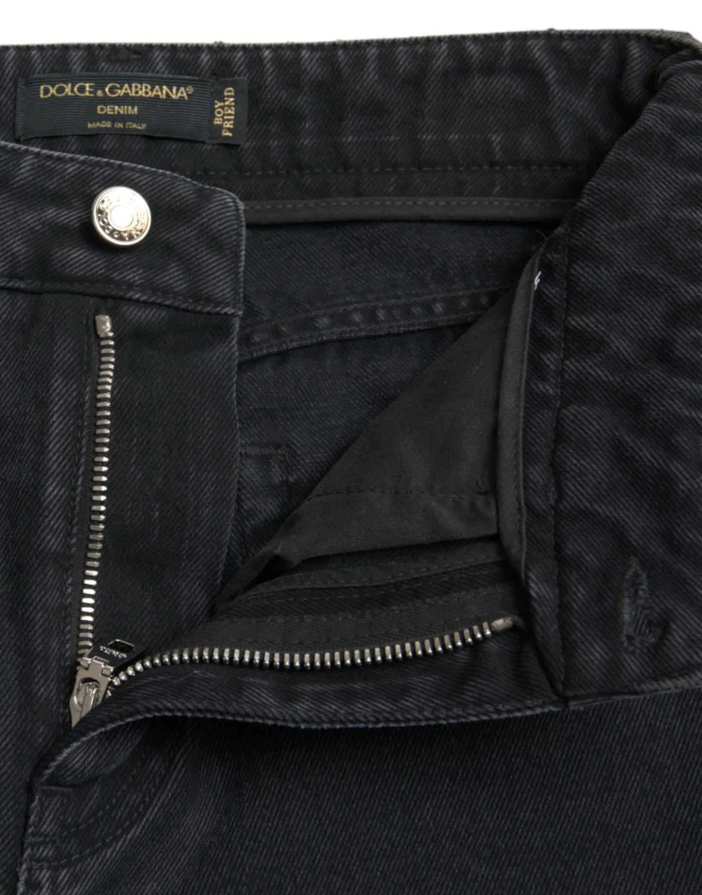 Dolce & Gabbana Black Cotton High Waist Tattered Denim Jeans by Dolce & Gabbana