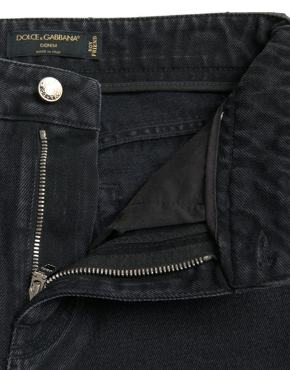 Dolce & Gabbana Black Cotton High Waist Tattered Denim Jeans by Dolce & Gabbana
