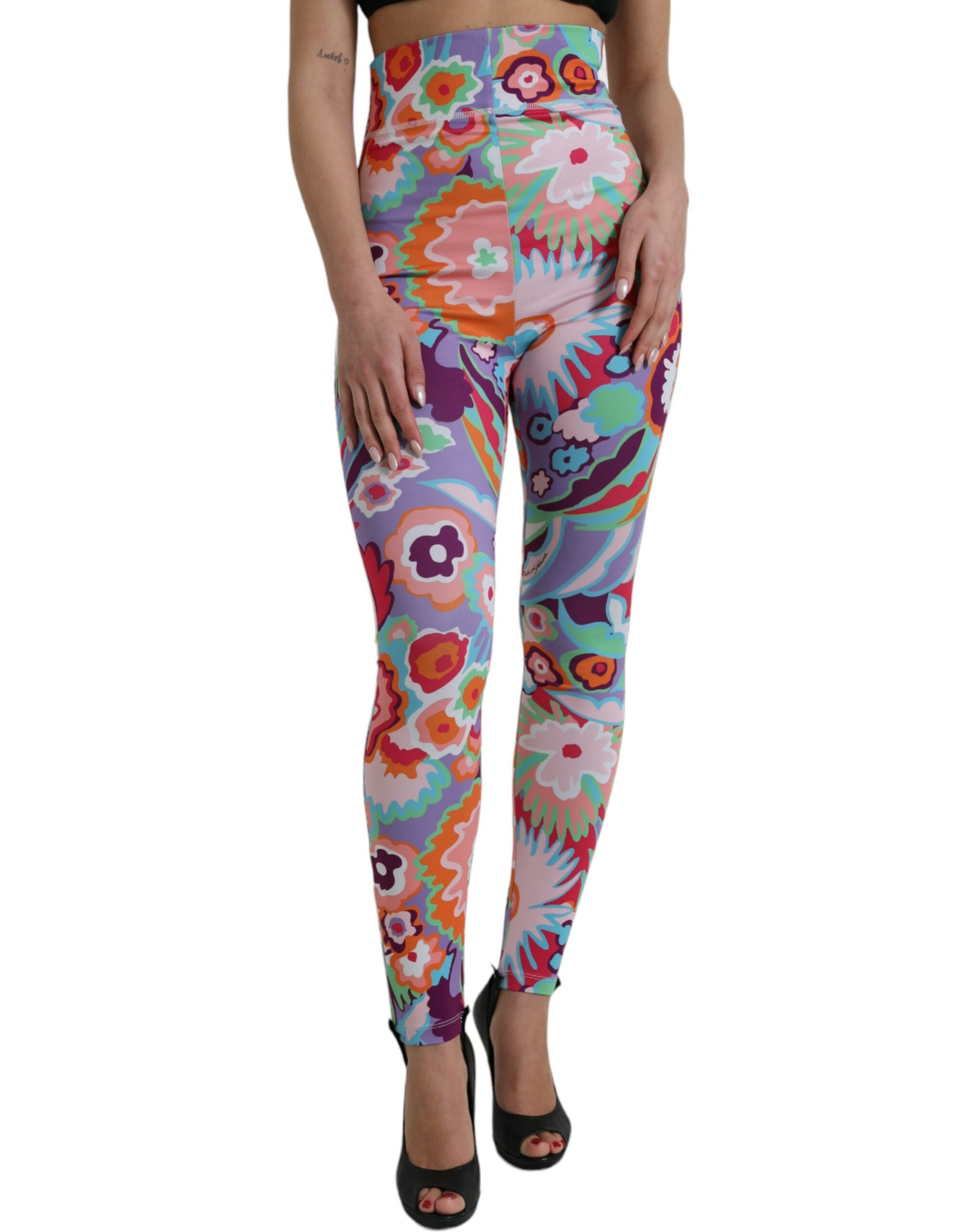 Dolce & Gabbana Multicolor Floral High Waist Leggings Pants by Dolce & Gabbana