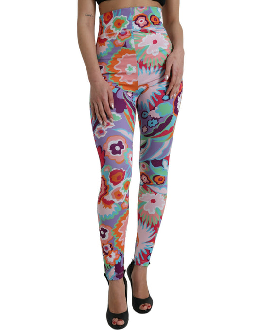 Dolce & Gabbana Multicolor Floral High Waist Leggings Pants by Dolce & Gabbana