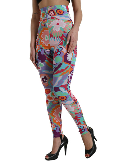Dolce & Gabbana Multicolor Floral High Waist Leggings Pants by Dolce & Gabbana