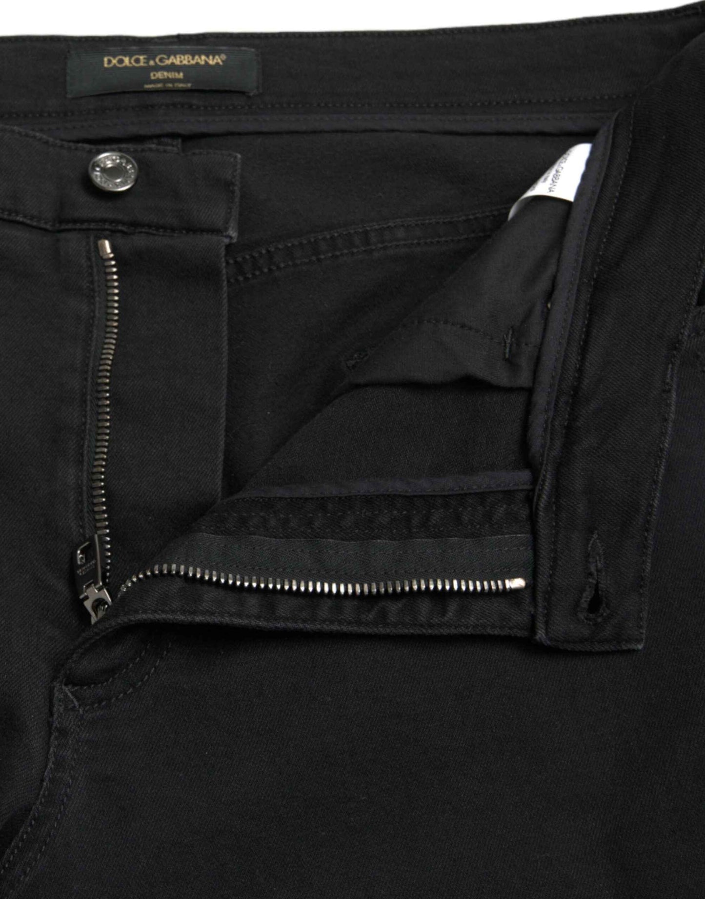 Dolce & Gabbana Black Cotton High Waist Tattered Denim Jeans