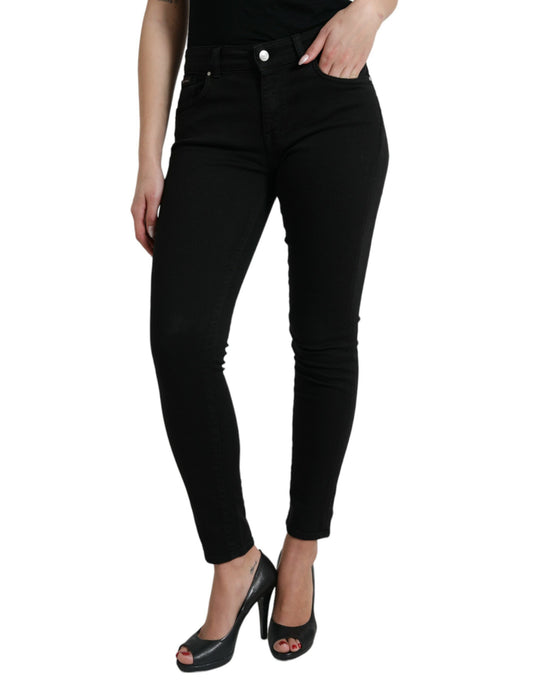 Dolce & Gabbana Black Cotton Mid Waist Skinny Denim Jeans by Dolce & Gabbana
