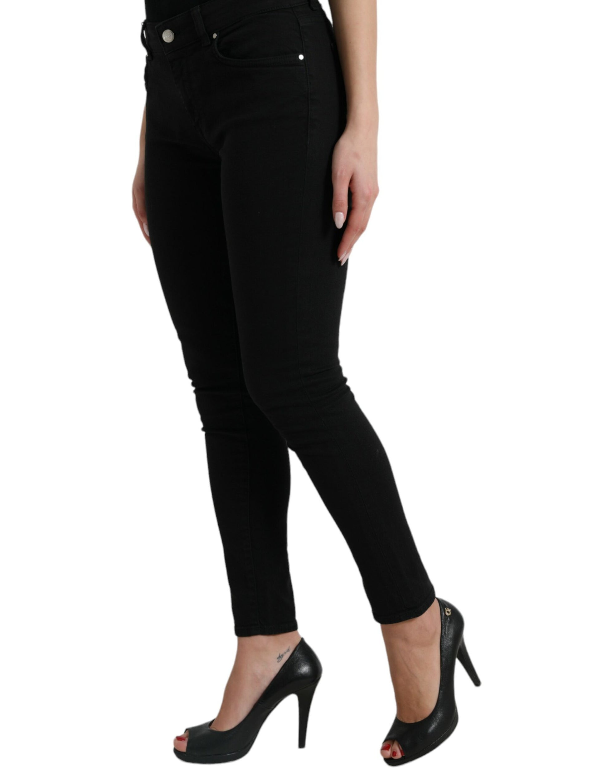 Dolce & Gabbana Black Cotton Mid Waist Skinny Denim Jeans by Dolce & Gabbana
