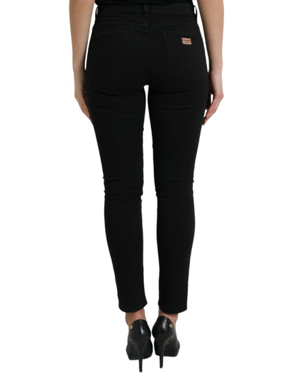 Dolce & Gabbana Black Cotton Mid Waist Skinny Denim Jeans by Dolce & Gabbana