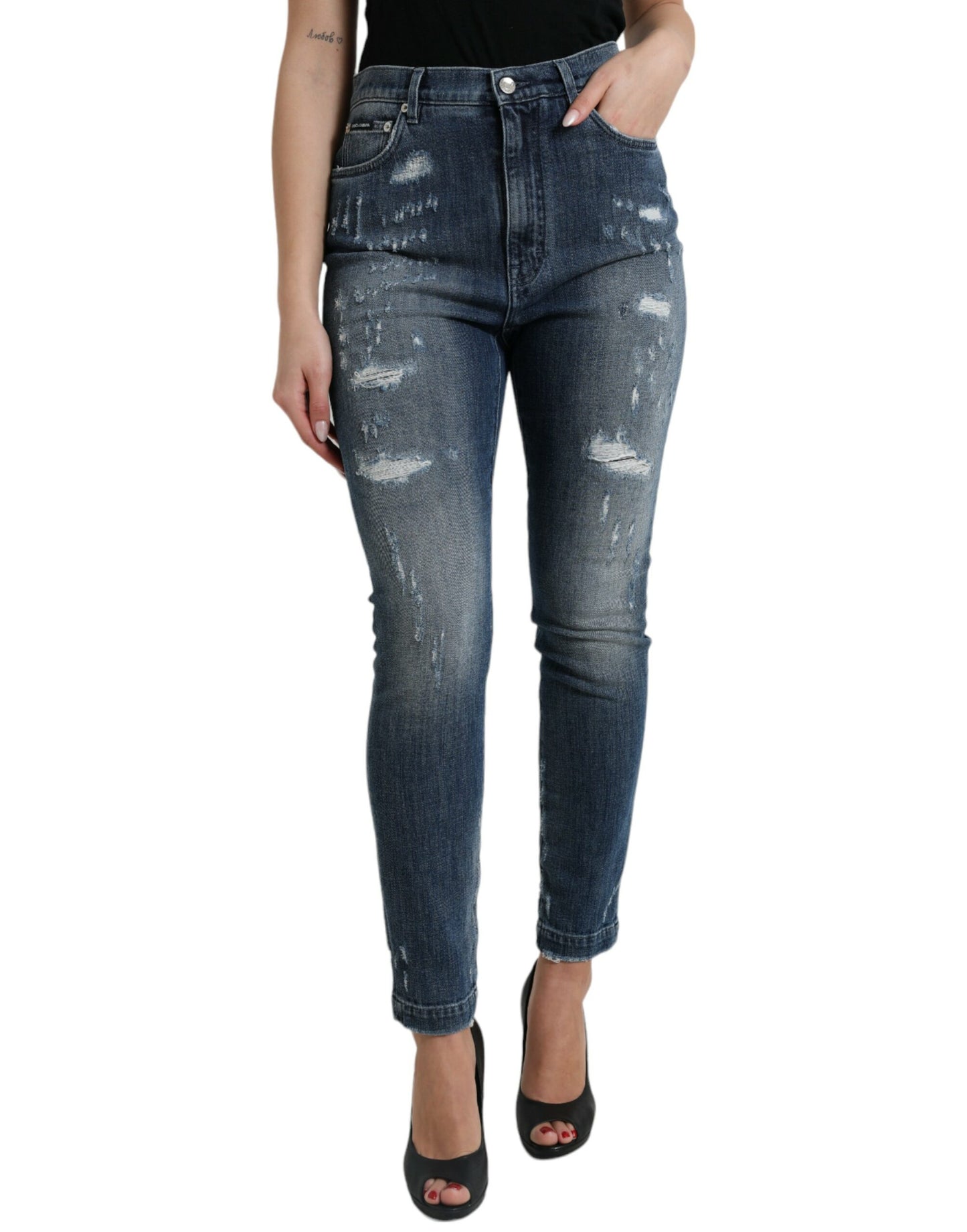 Dolce & Gabbana Dark Blue Distressed GRACE Skinny Denim Jeans by Dolce & Gabbana