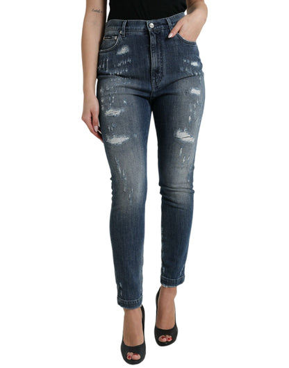 Dolce & Gabbana Dark Blue Distressed GRACE Skinny Denim Jeans by Dolce & Gabbana
