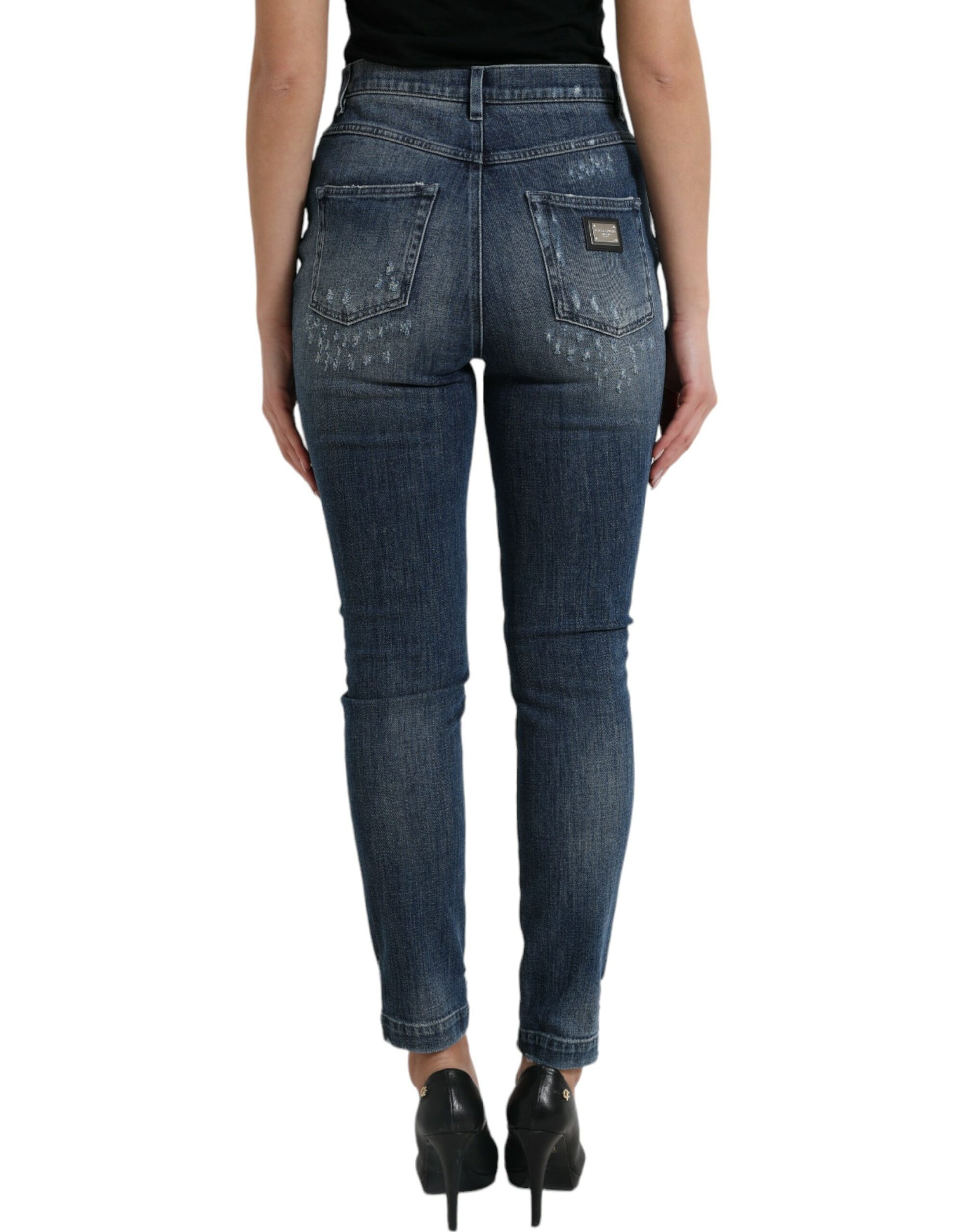 Dolce & Gabbana Dark Blue Distressed GRACE Skinny Denim Jeans by Dolce & Gabbana