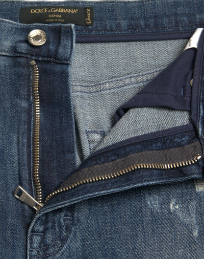 Dolce & Gabbana Dark Blue Distressed GRACE Skinny Denim Jeans by Dolce & Gabbana