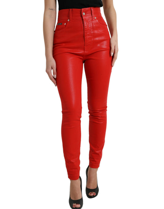 Dolce & Gabbana Red Cotton High Waist Skinny Denim Jeans by Dolce & Gabbana