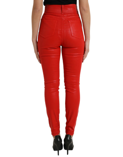 Dolce & Gabbana Red Cotton High Waist Skinny Denim Jeans by Dolce & Gabbana