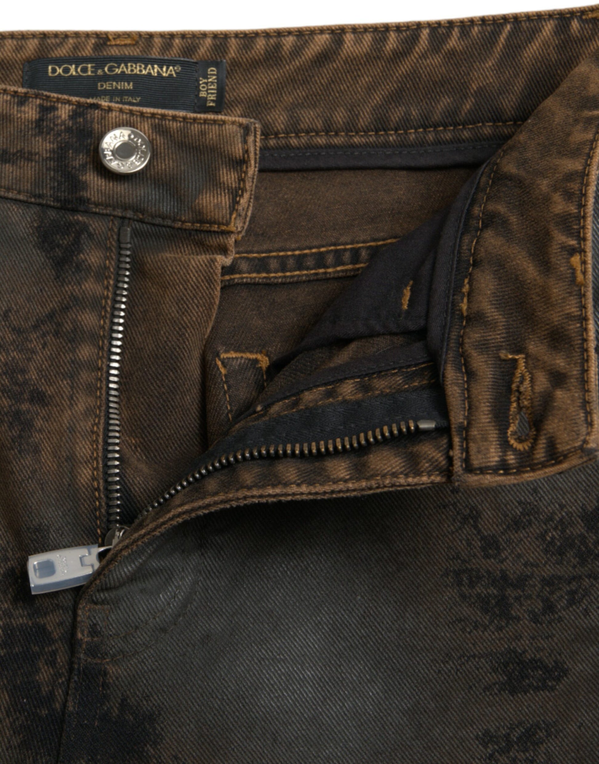 Dolce & Gabbana Brown BOYFRIEND Mid Waist Cotton Denim Jeans by Dolce & Gabbana