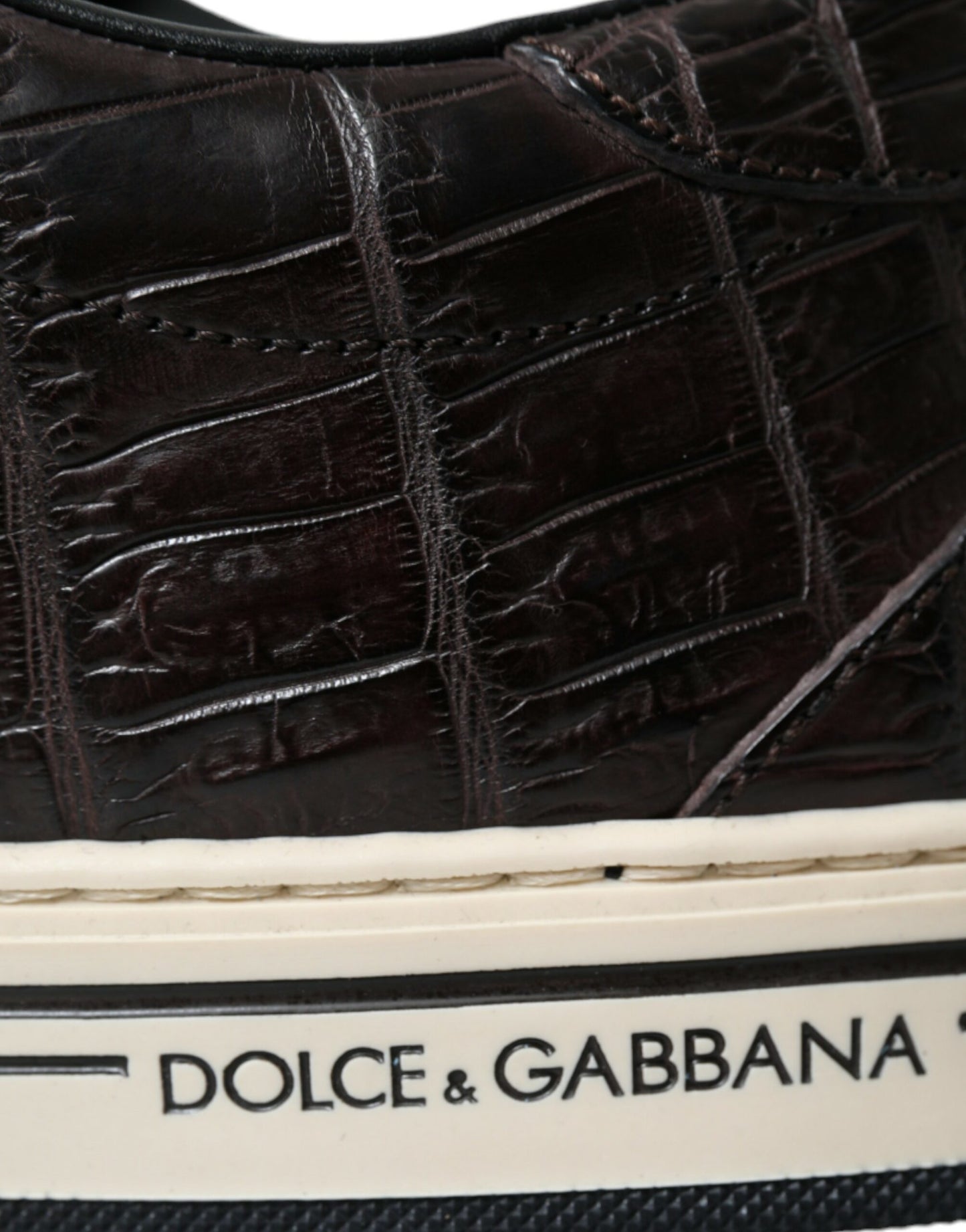 Dolce &amp; Gabbana Brown Croc Exotic Leather Men Casual Sneakers Shoes