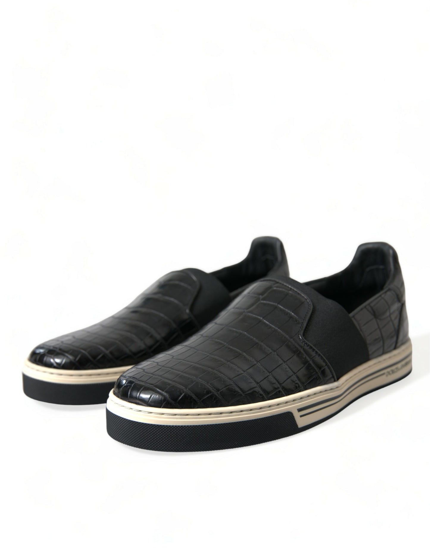 Dolce & Gabbana Black Croc Exotic Leather Sneakers Shoes by Dolce & Gabbana