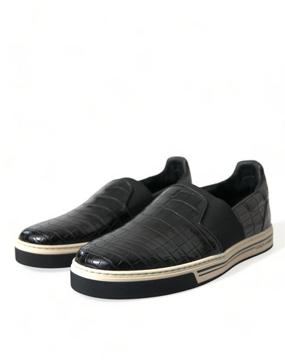 Dolce & Gabbana Black Croc Exotic Leather Sneakers Shoes by Dolce & Gabbana