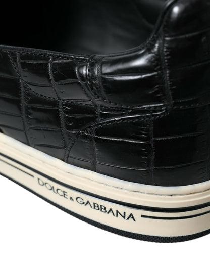 Dolce & Gabbana Black Croc Exotic Leather Sneakers Shoes by Dolce & Gabbana