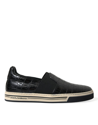 Dolce & Gabbana Black Croc Exotic Leather Sneakers Shoes by Dolce & Gabbana