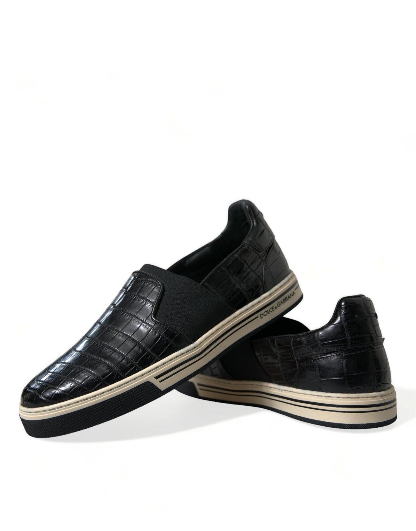 Dolce & Gabbana Black Croc Exotic Leather Sneakers Shoes by Dolce & Gabbana