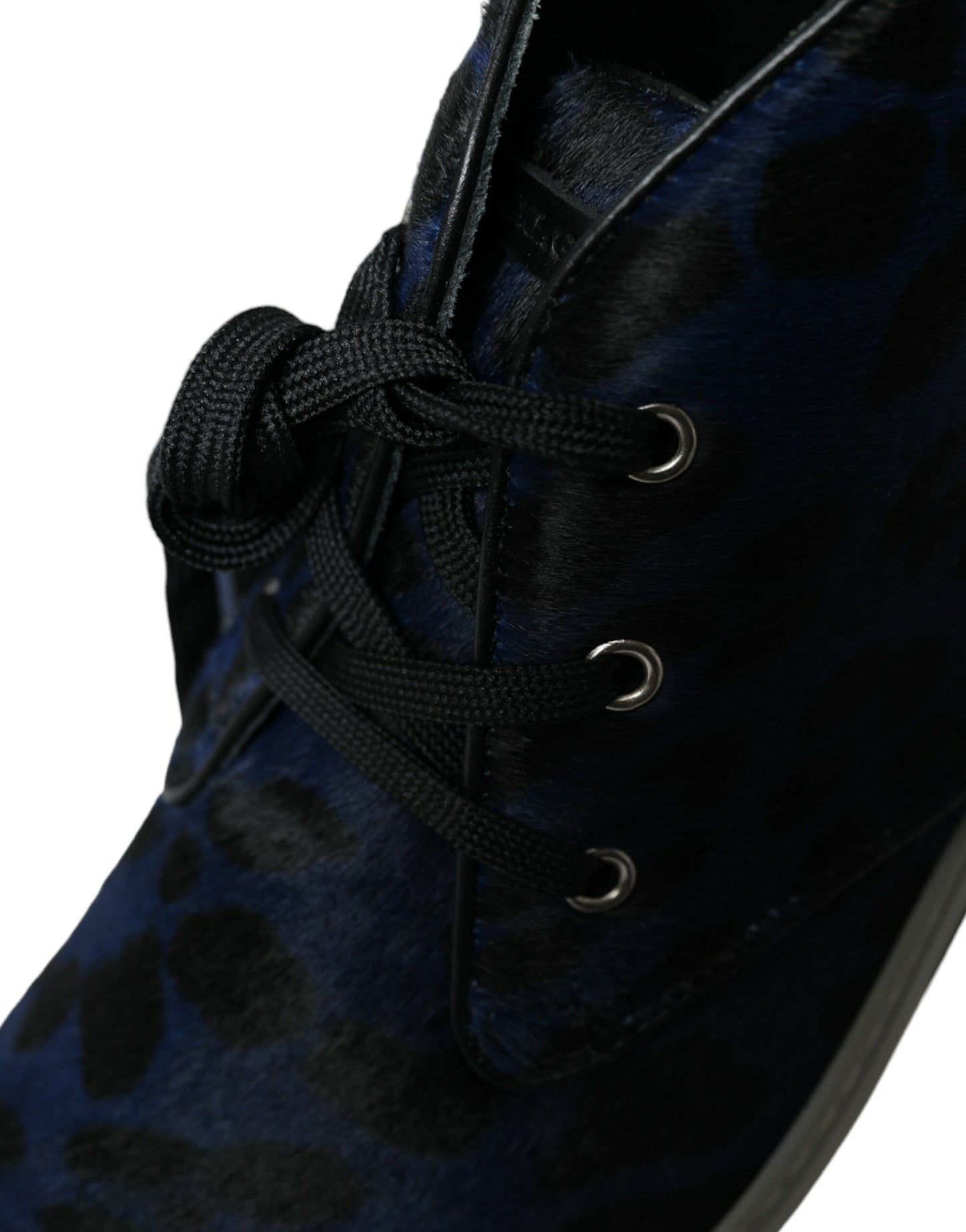 Dolce &amp; Gabbana Blue Calfskin Leopard Mid Top Sneakers Shoes
