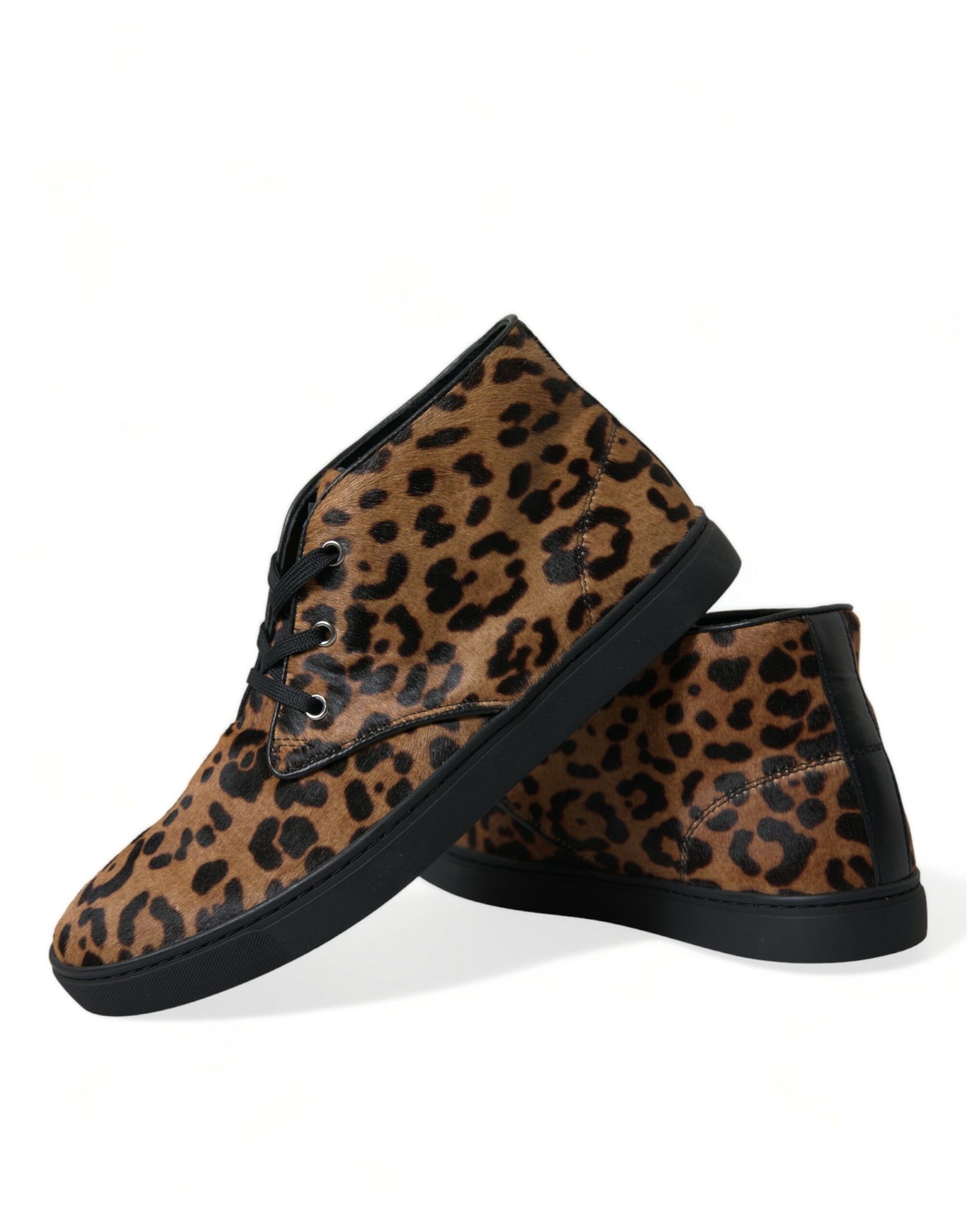 Dolce & Gabbana Brown Leopard Pony Hair Leather Sneakers Shoes by Dolce & Gabbana