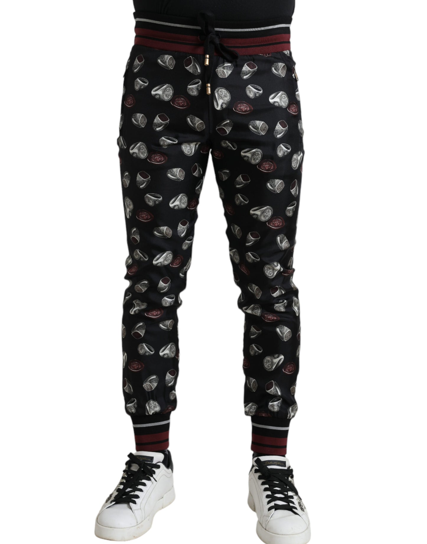Dolce & Gabbana Black Ring Silk Jogging Trousers Pants by Dolce & Gabbana