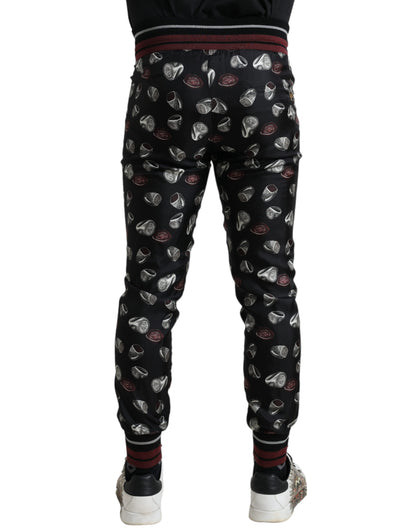Dolce & Gabbana Black Ring Silk Jogging Trousers Pants by Dolce & Gabbana