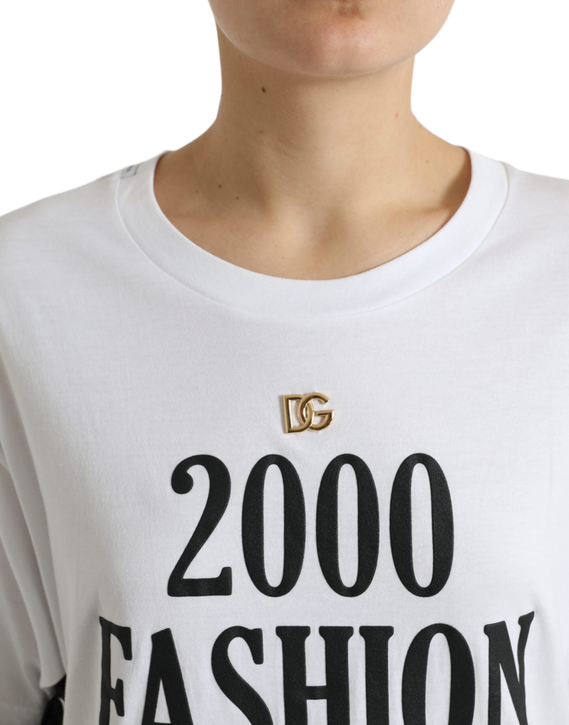Dolce & Gabbana White Slogan Print Lacing Detailed T-shirt by Dolce & Gabbana