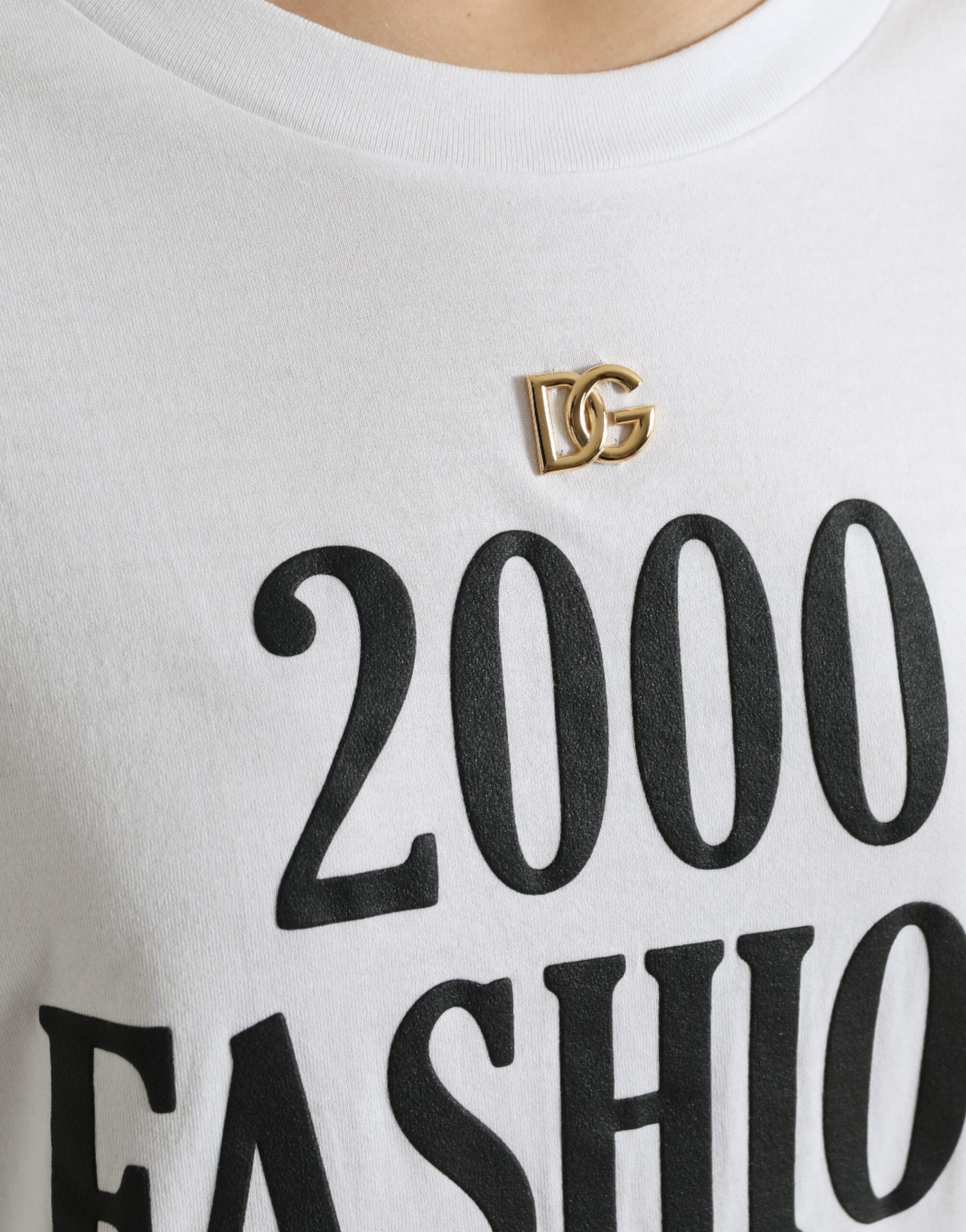 Dolce & Gabbana White Slogan Print Lacing Detailed T-shirt by Dolce & Gabbana