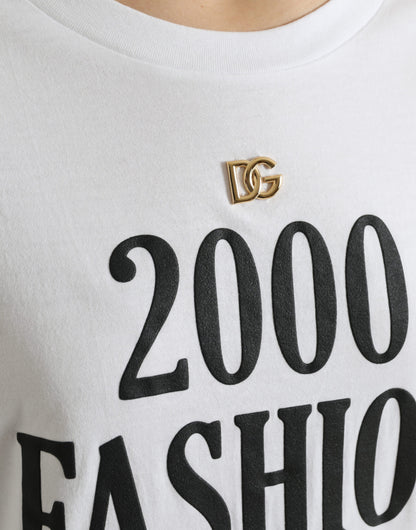 Dolce & Gabbana White Slogan Print Lacing Detailed T-shirt by Dolce & Gabbana