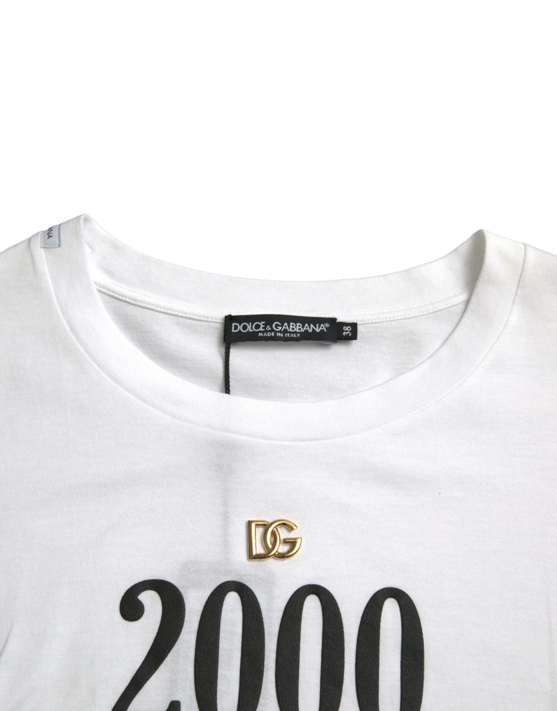 Dolce & Gabbana White Slogan Print Lacing Detailed T-shirt by Dolce & Gabbana