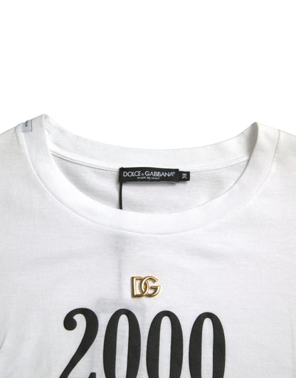 Dolce & Gabbana White Slogan Print Lacing Detailed T-shirt by Dolce & Gabbana